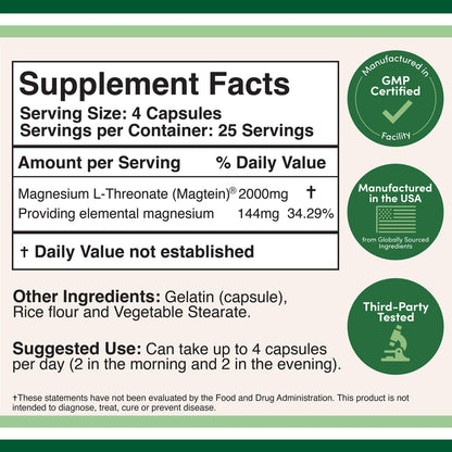 Magnesium L-Threonate (Magtein) Supplement